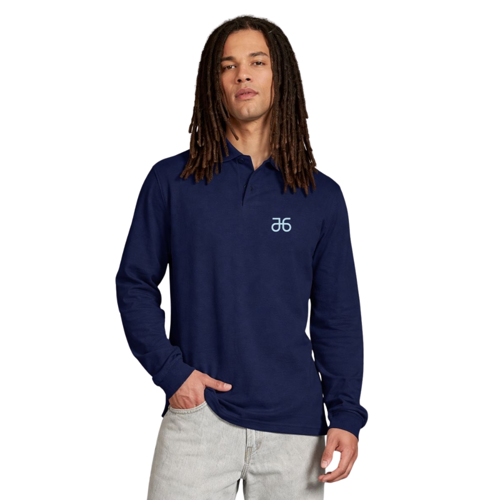 Poloshirt, langarm, tiefblau, Herren