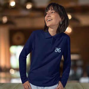 Poloshirt, langarm, tiefblau, Damen