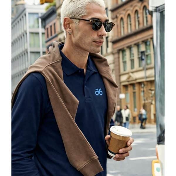 Poloshirt, langarm, tiefblau, Herren